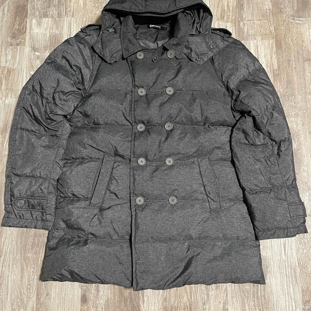 DKNY Gray Hooded Puffer Coat
